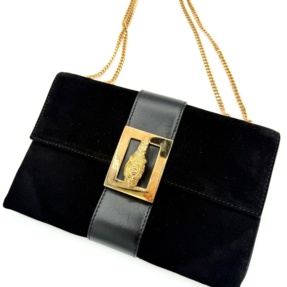 Gucci Tom Ford Black Suede Tiger Head Shoulder Bag